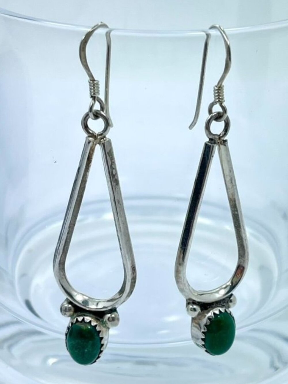 Vintage Sterling Silver Green Jade Teardrop Dangle Earrings